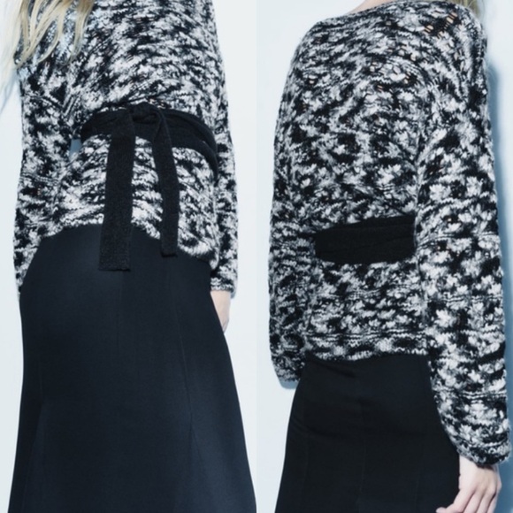 🖤 ZARA GREY BLACK CHUNKY KNIT PERFORATED BELTED SWEATER! - Picture 8 of 16